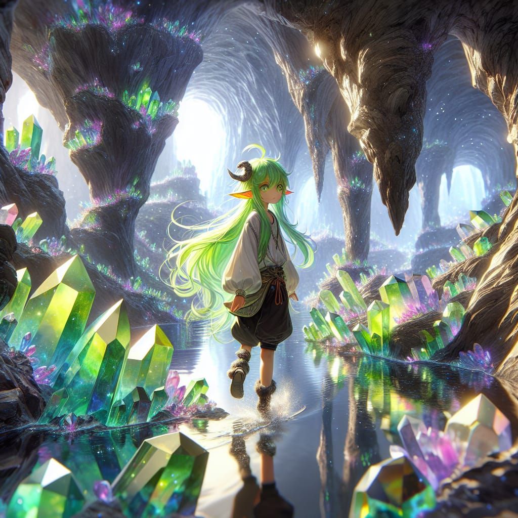 Anime Satyr Girl in Crystalline Cave