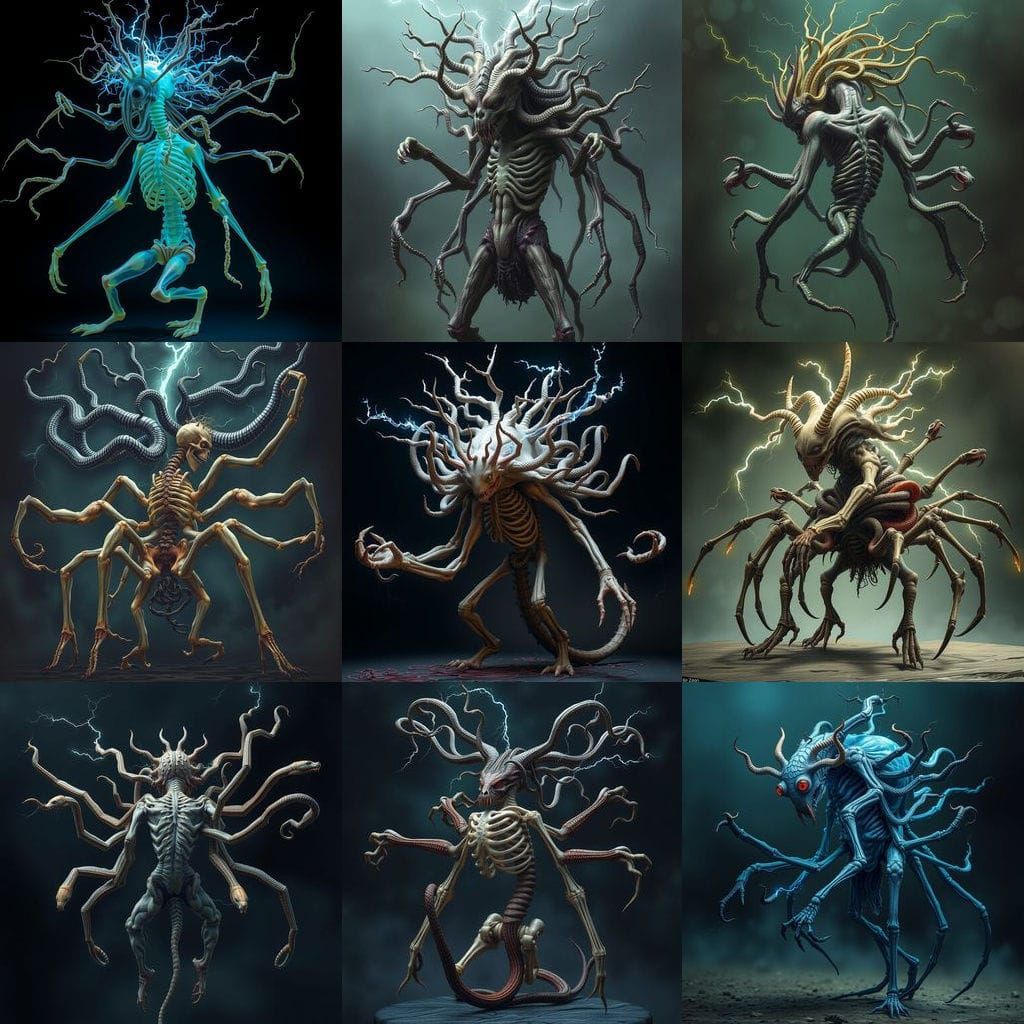 Eldritch Horror Creature with Snakes and Lightning Hair