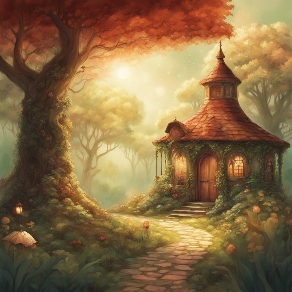 Whimsical Carriage on a Forest Path in a Fantasy World