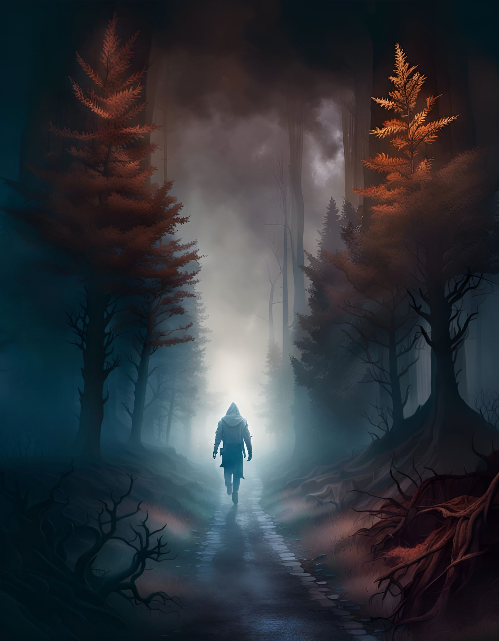 Ghostly Figure Emerges from Dark Forest