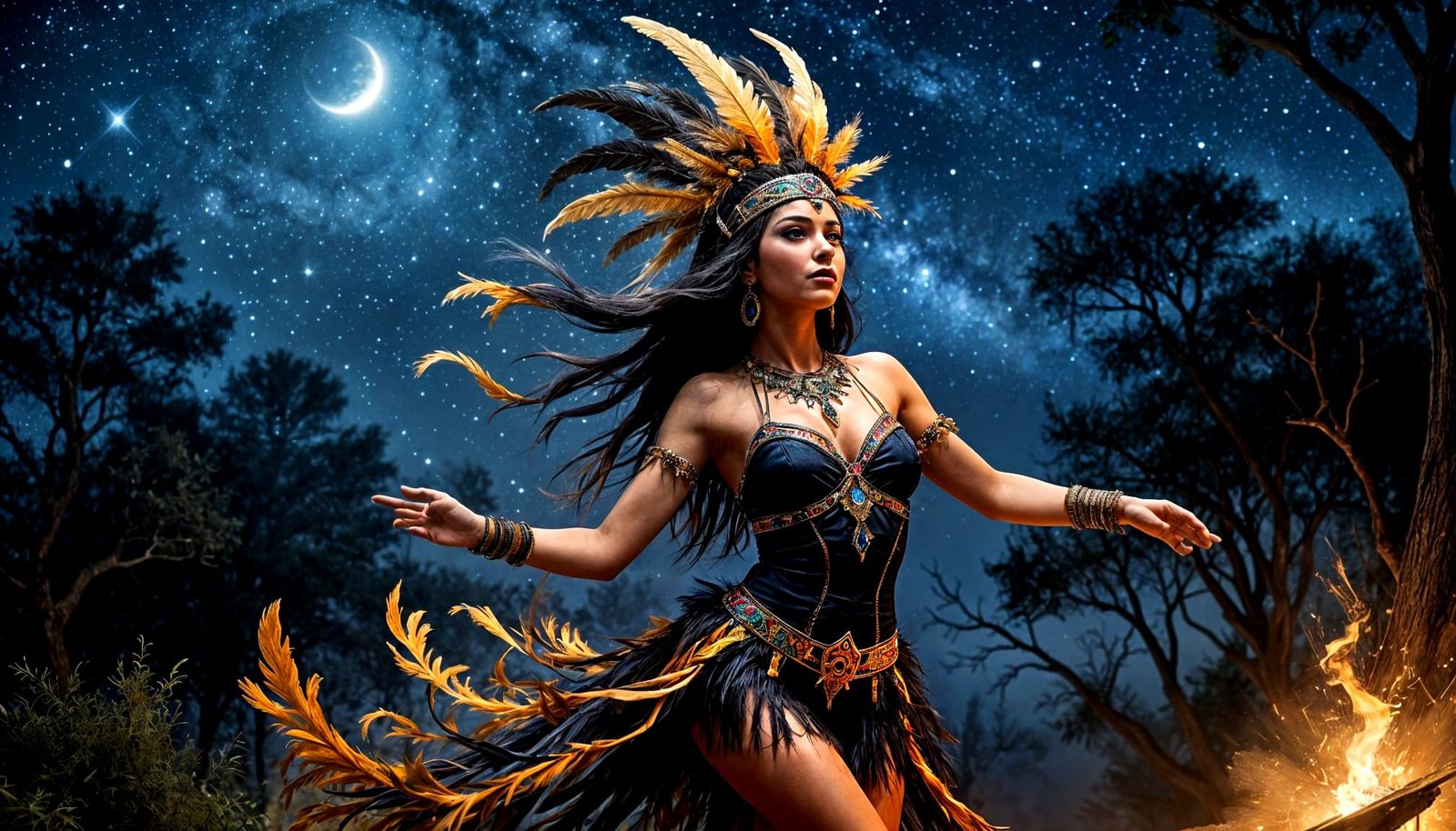 Beautiful Witch Jazz Dancing Under Starlight