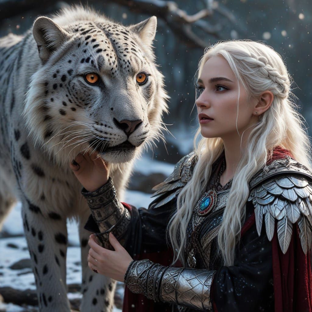 Fiery-Eyed Woman in Raven Armor