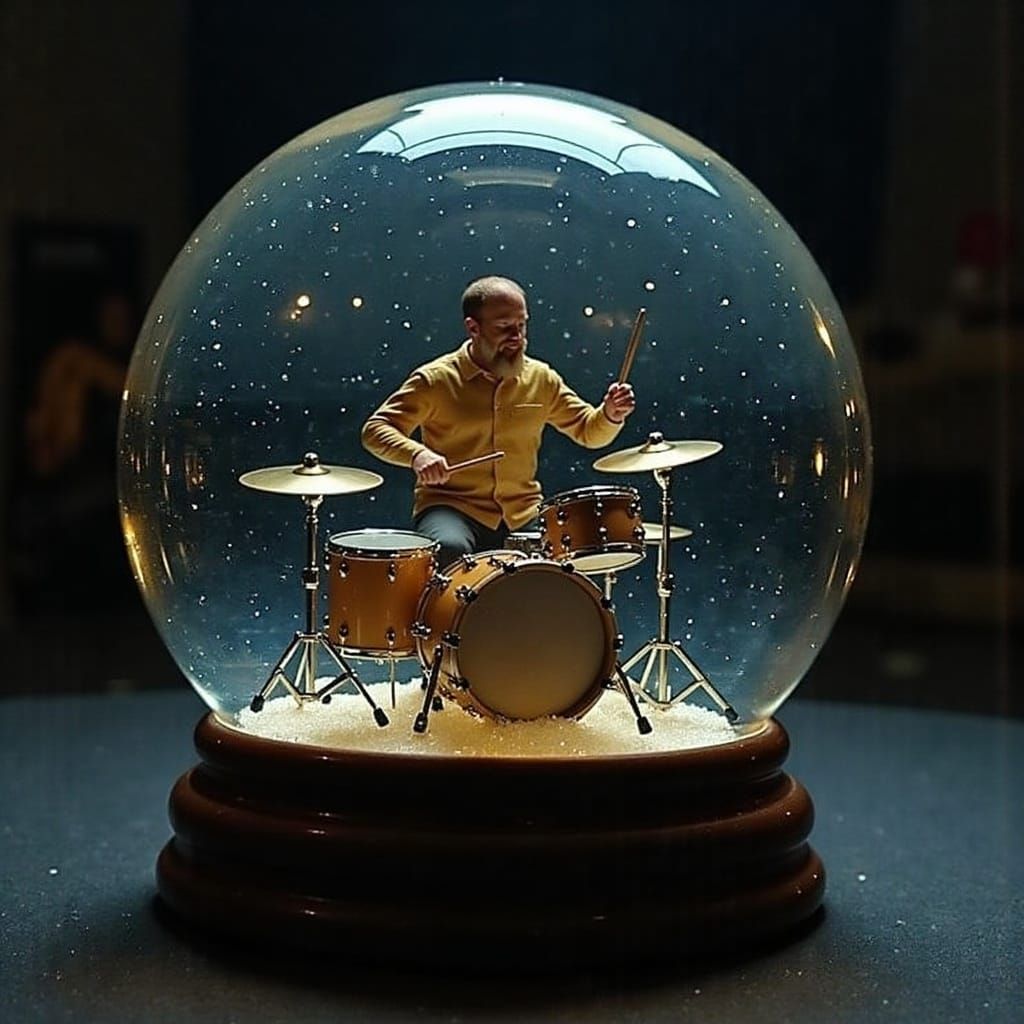 Ethereal Drummer Inside a Snow Globe