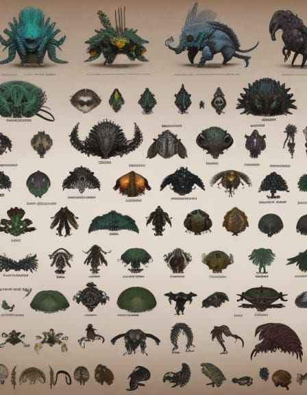 Exotic Exobiology Creatures in a Biodiverse Field Guide