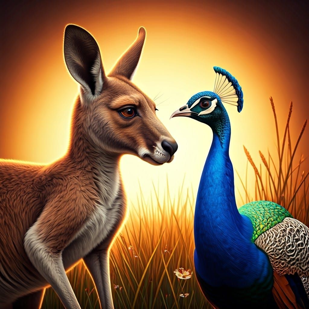 Kangaroo's Affection: A Pixar-Inspired Savannah Scene