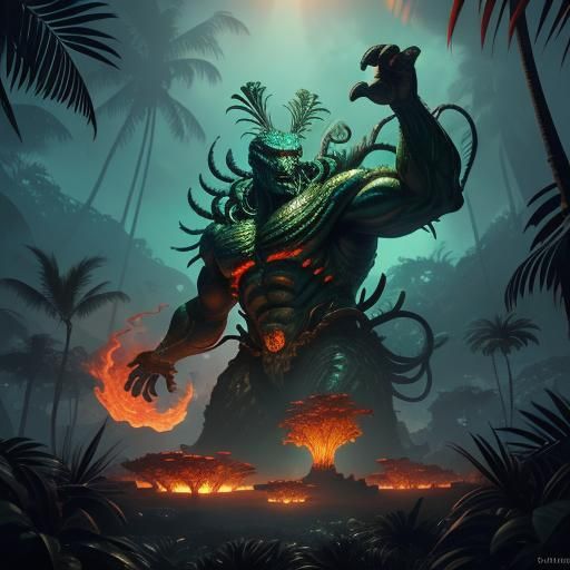 Tropical Coconut Demon in Art Deco Style