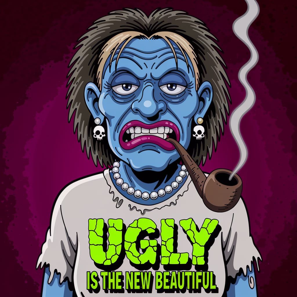 Ugly Woman Smoking Pipe in Comix Art Style