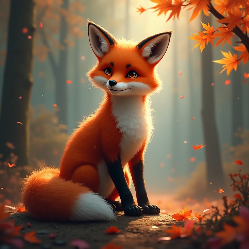 Fox in Autumn Forest: Detailed Matte Painting