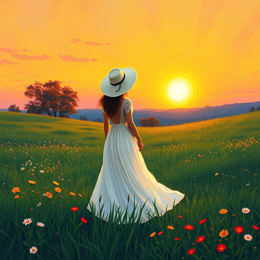 SEURAT DOT PAINTING.  Spring sunset.