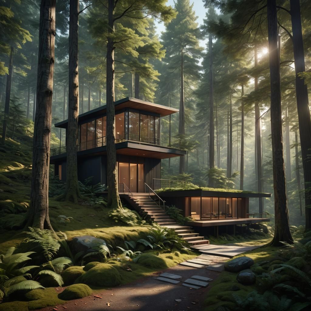 Cabin Retreat in Dense Forest: Digital Matte Painting