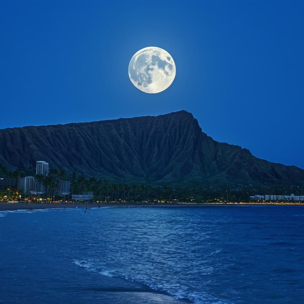 Super Blue Moon Over Diamond Head, Hawaii