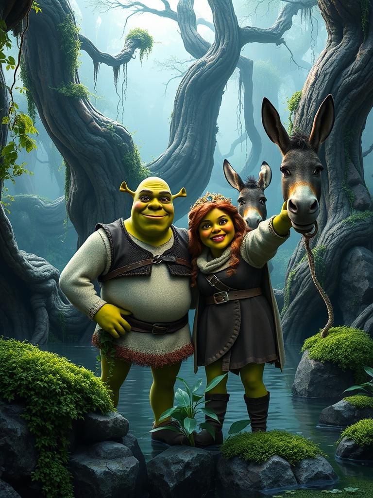 Shrek and Fiona Selfie Photobombed in Fantasy Swamp