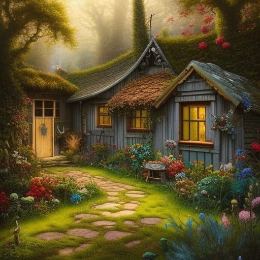 Entangled Garden and Cottage Illustration
