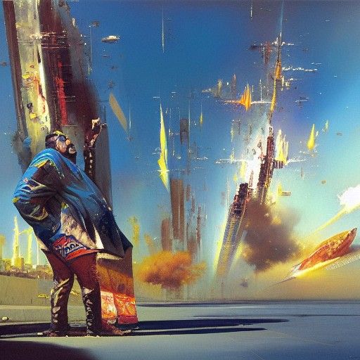 Chubby Arab Man in Sci-Fi Brutalist Art