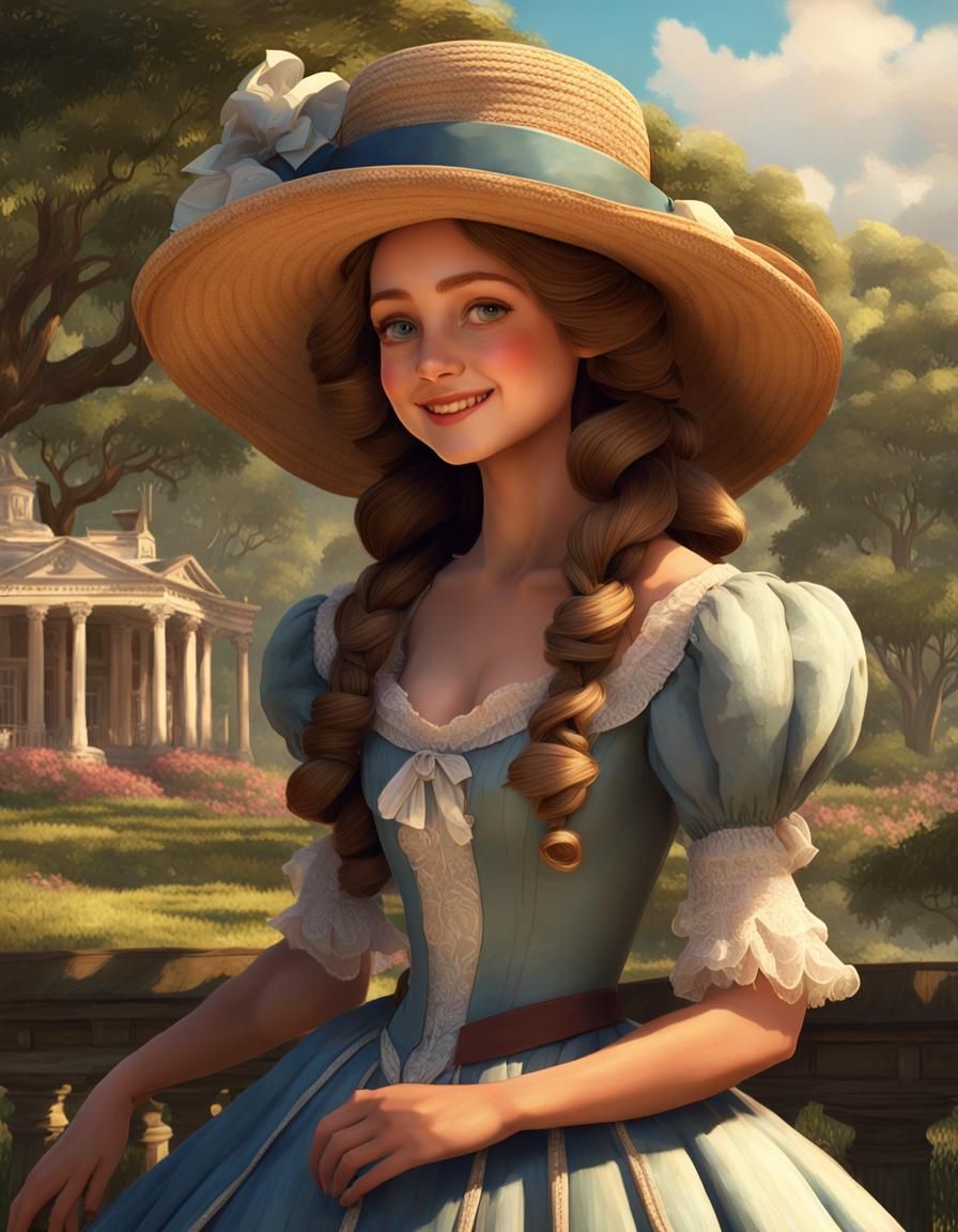 Happy Southern Belle in Plantation Setting