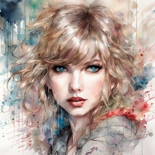 Taylor Swift Anime Portrait in Watercolor Style