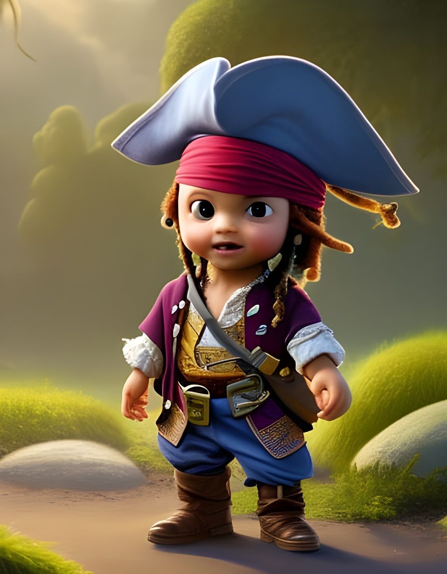 Mini Jack Sparrow Boy in Sunny School, 3D Art