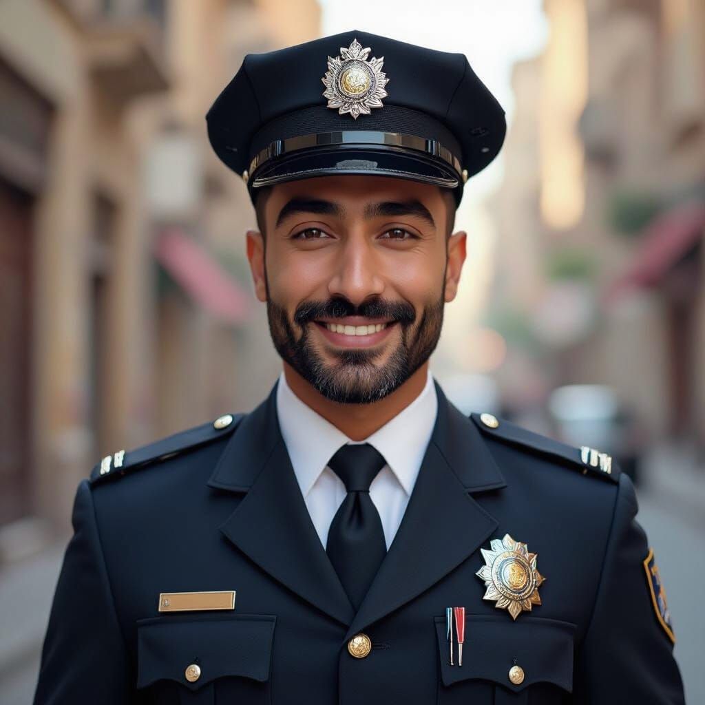 Happy Policeman Portrait in Impressionist Oil Style