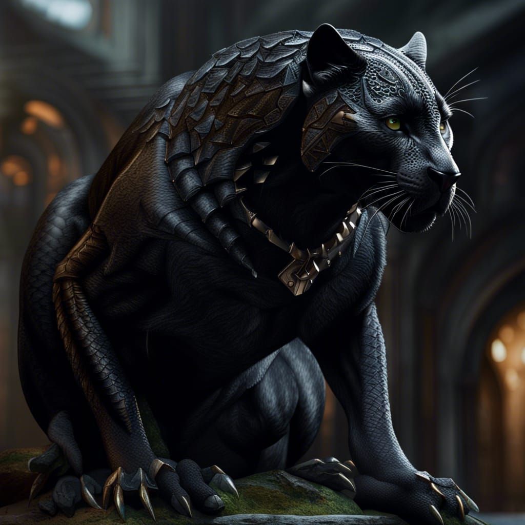 Dragon-Panther Hybrid in Hyperrealistic Dark Fantasy Style