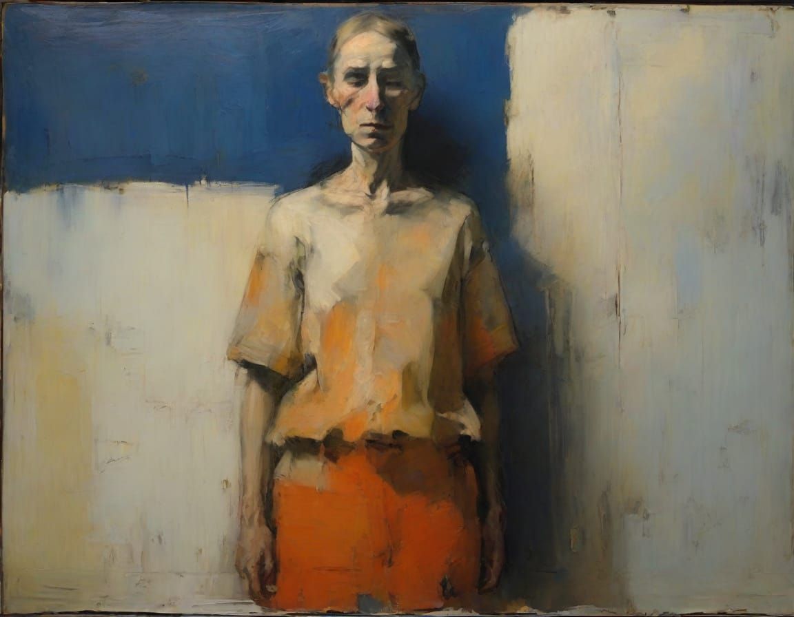 Expressive, Impressionist Oil Painting of a Resigned Figure