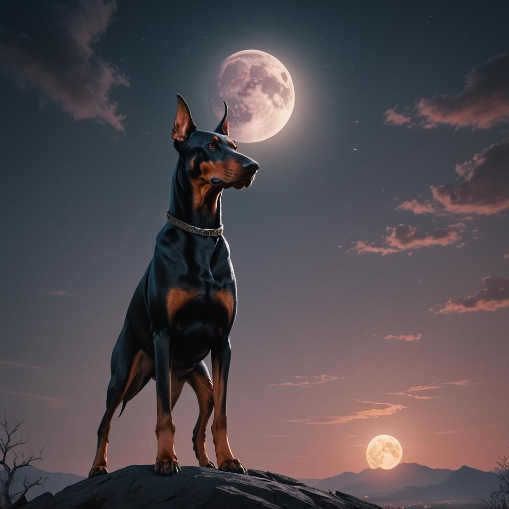 Doberman Under Full Moon: Dark Fantasy Concept Art