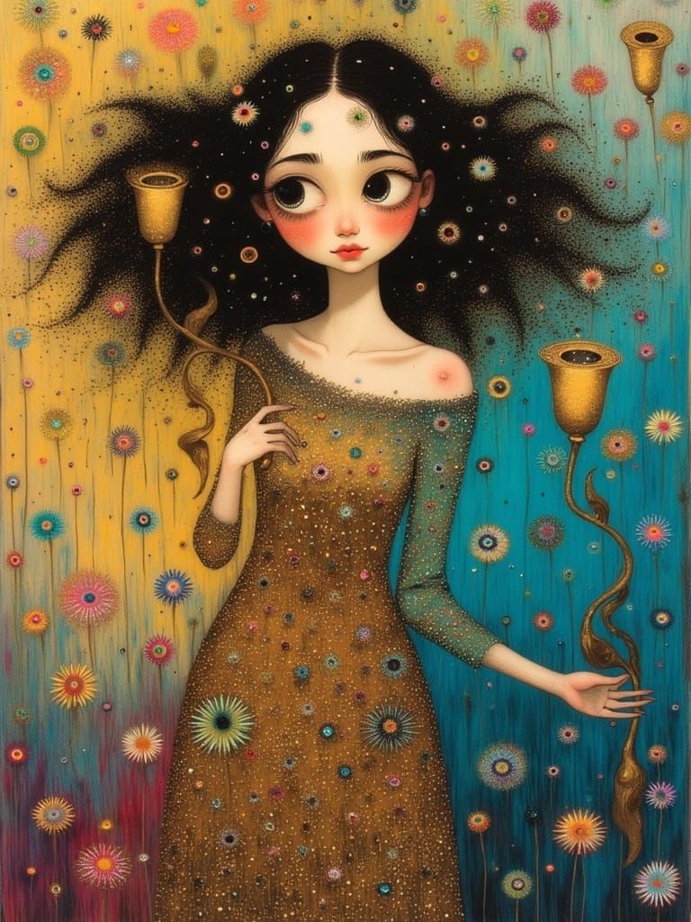 Golden Woman Portrait in Impressionistic Style