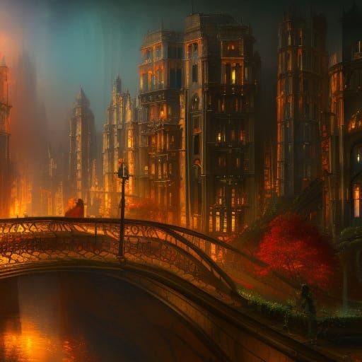Romantic Cityscape in Detailed Matte Painting Style