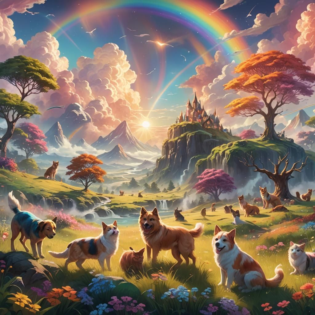 Rainbow Bridge: Dreamlike Fantasy Landscape in Art Nouveau S...