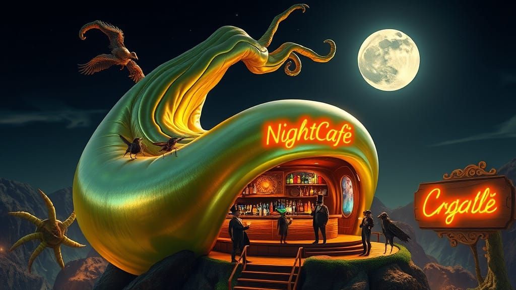 Whimsical Night Sky Scene with Giant Magic Bean and Vibrant....