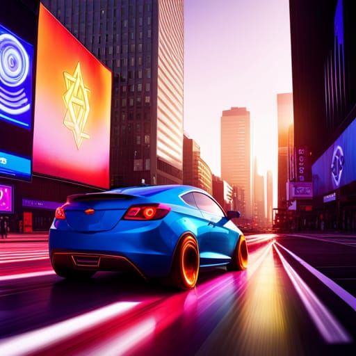 Vibrant Neon Chevy Coupe with Sacred Geometry