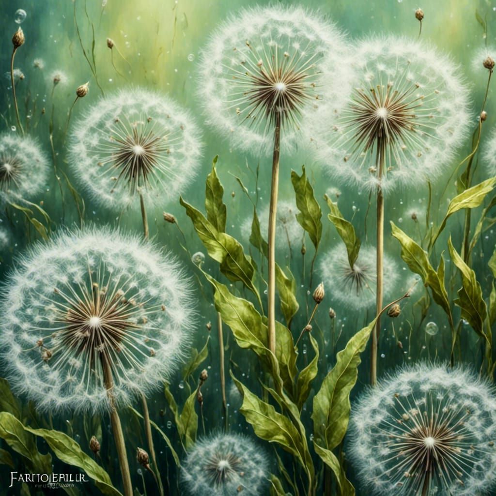 Dandelion Close-up in Photorealistic Painting