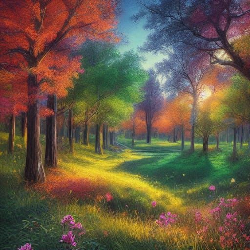 Vibrant Tulip Field in Impressionist Style