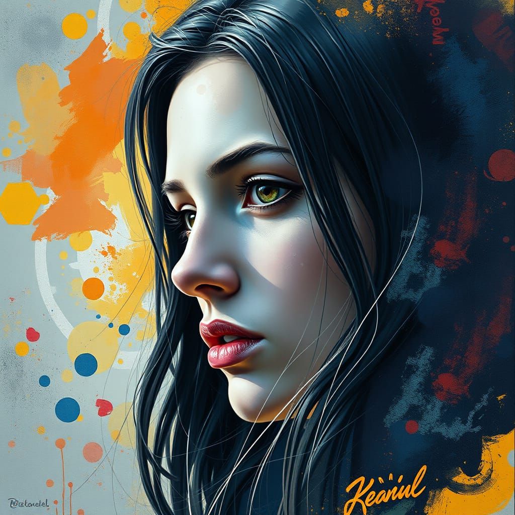 Woman in Oil Painting with Watercolor Accents