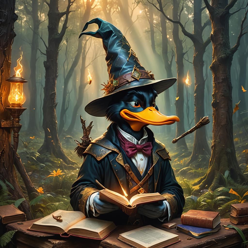 Daffy Duck as Wizard in Mystical Forest Painting