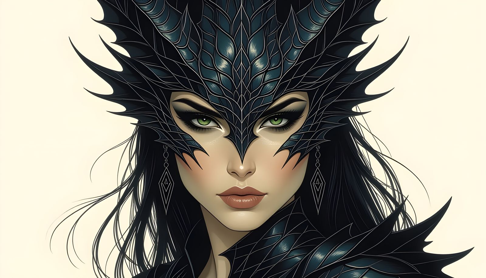 Dragon Woman with Black Scales and Glossy Effect