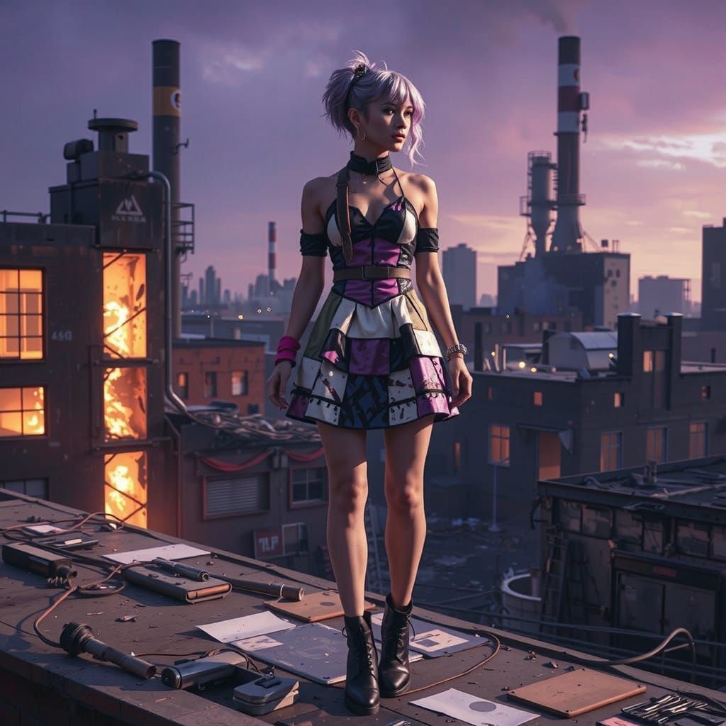 Cyberpunk Woman in Dystopian Cityscape