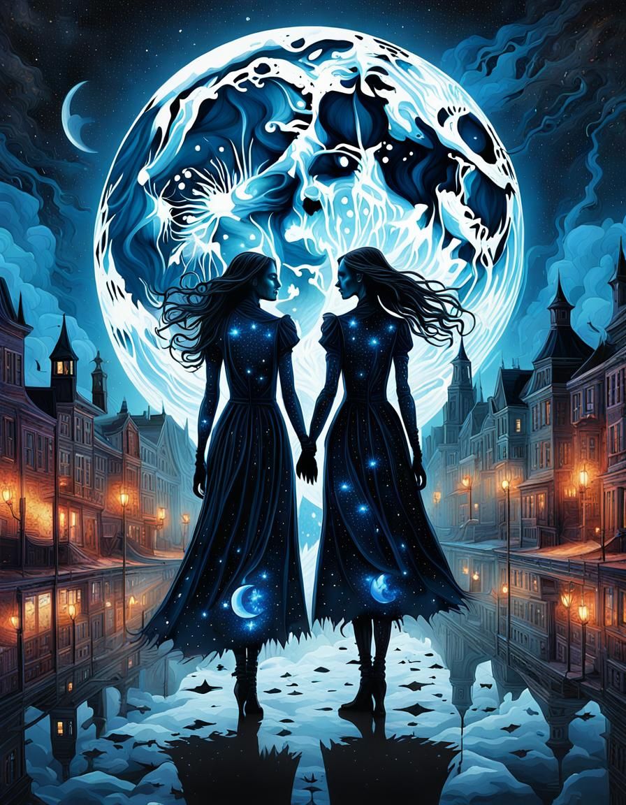 Macabre Starry Night: Gothic Double Exposure Art