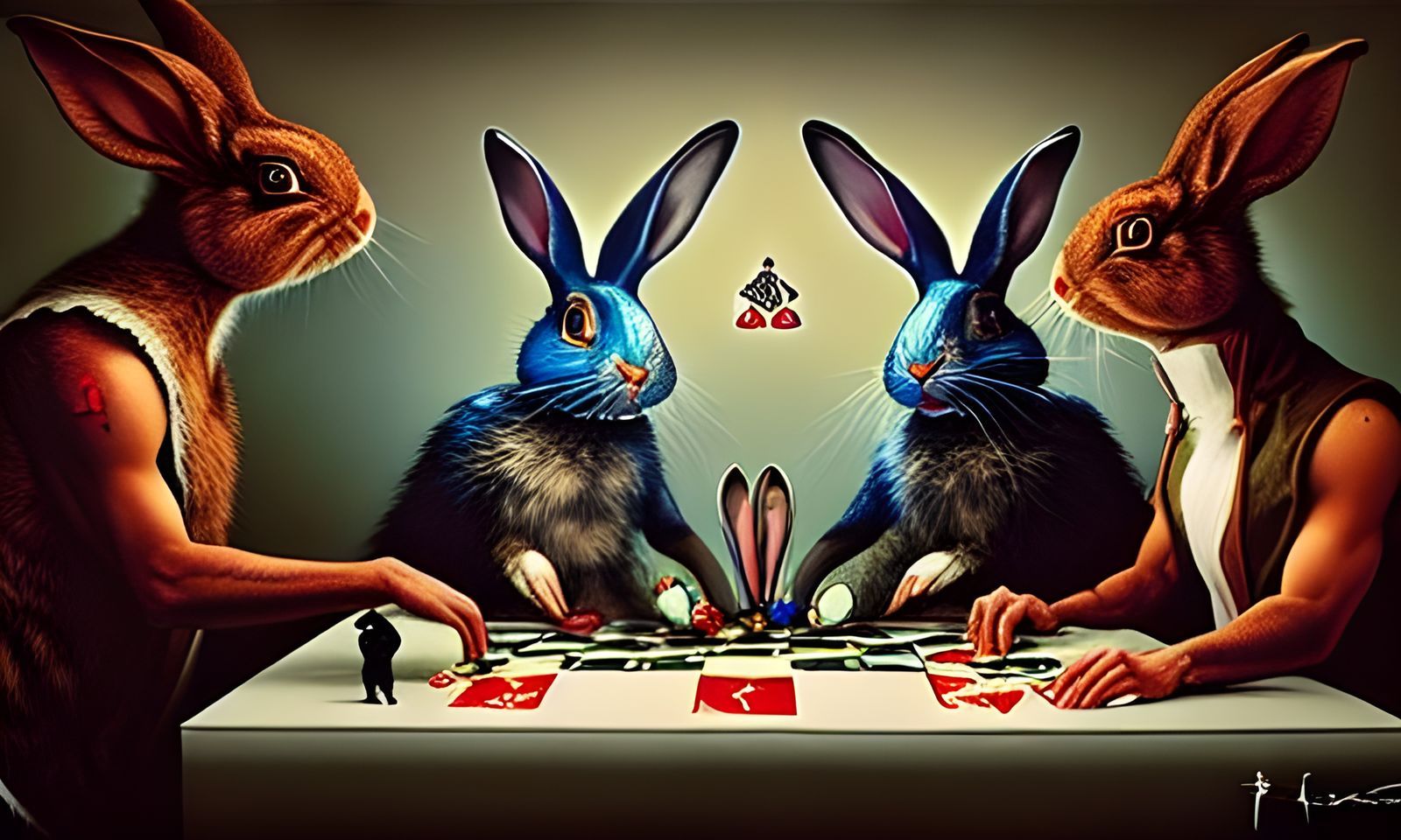 Intense Rabbit Poker Game in Photorealistic Style