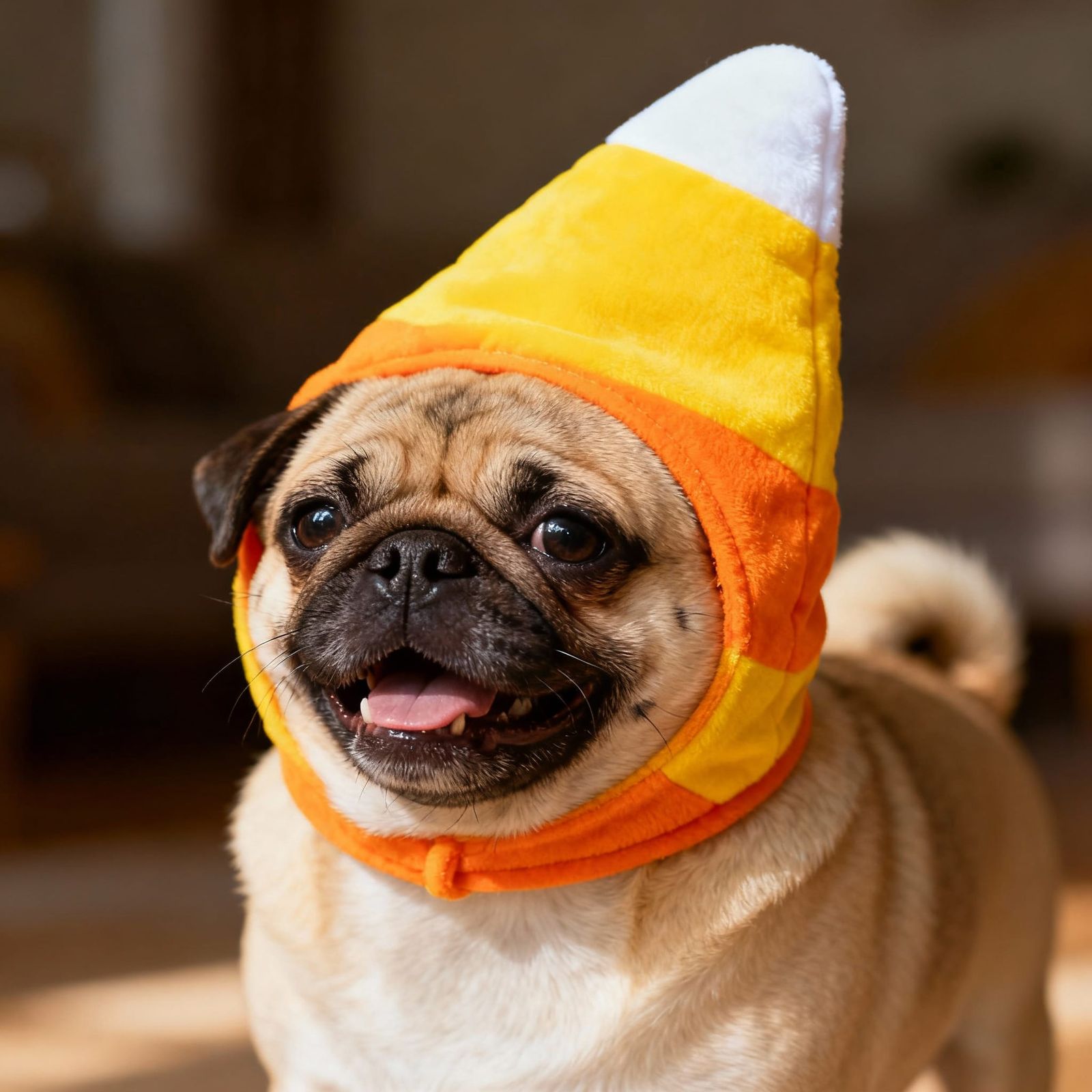 Cute Pug in Candy Corn Costume