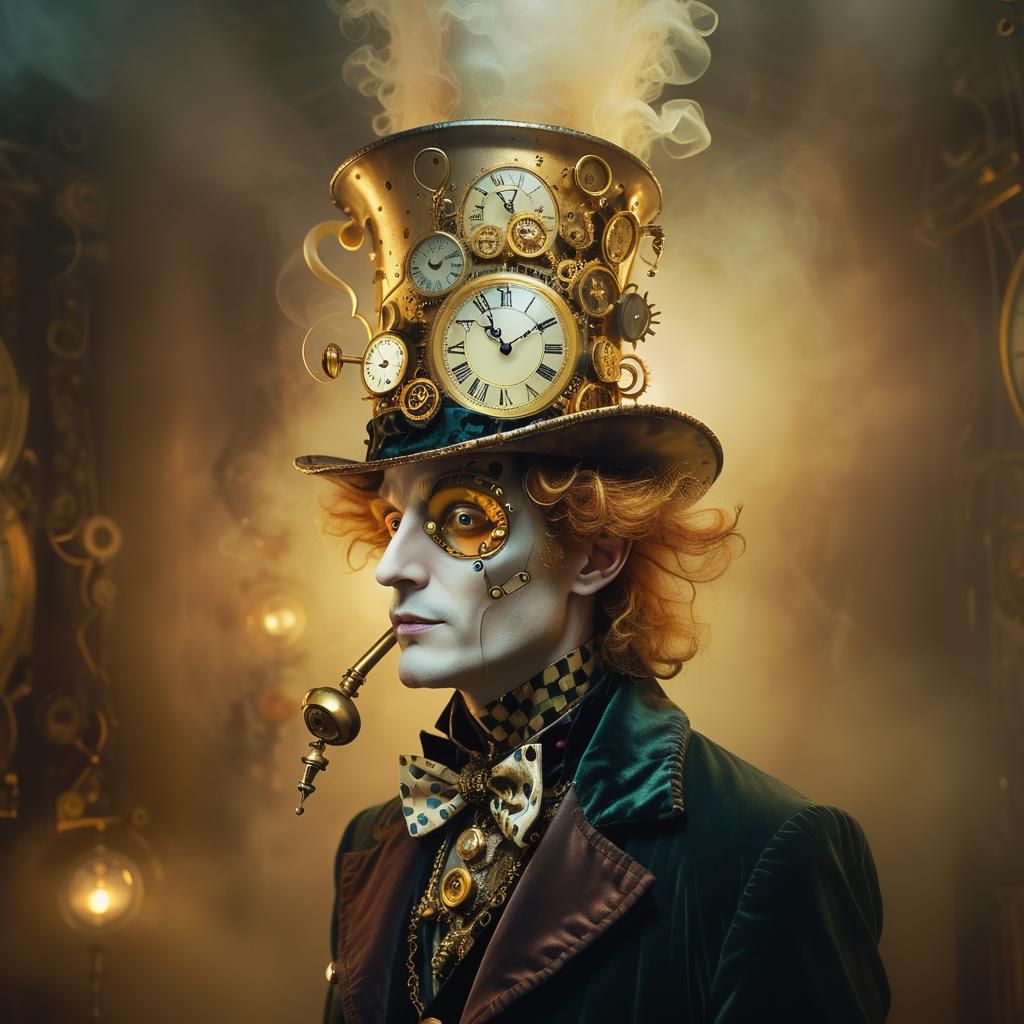 Surreal Mad Hatter with Steampunk Clockwork Hat
