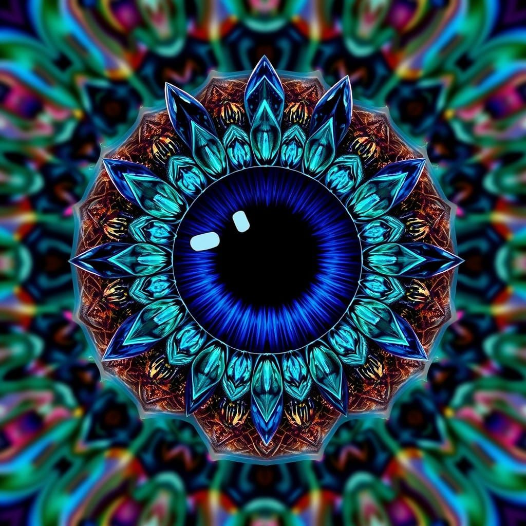 Floating Eyeball in Kaleidoscope Style
