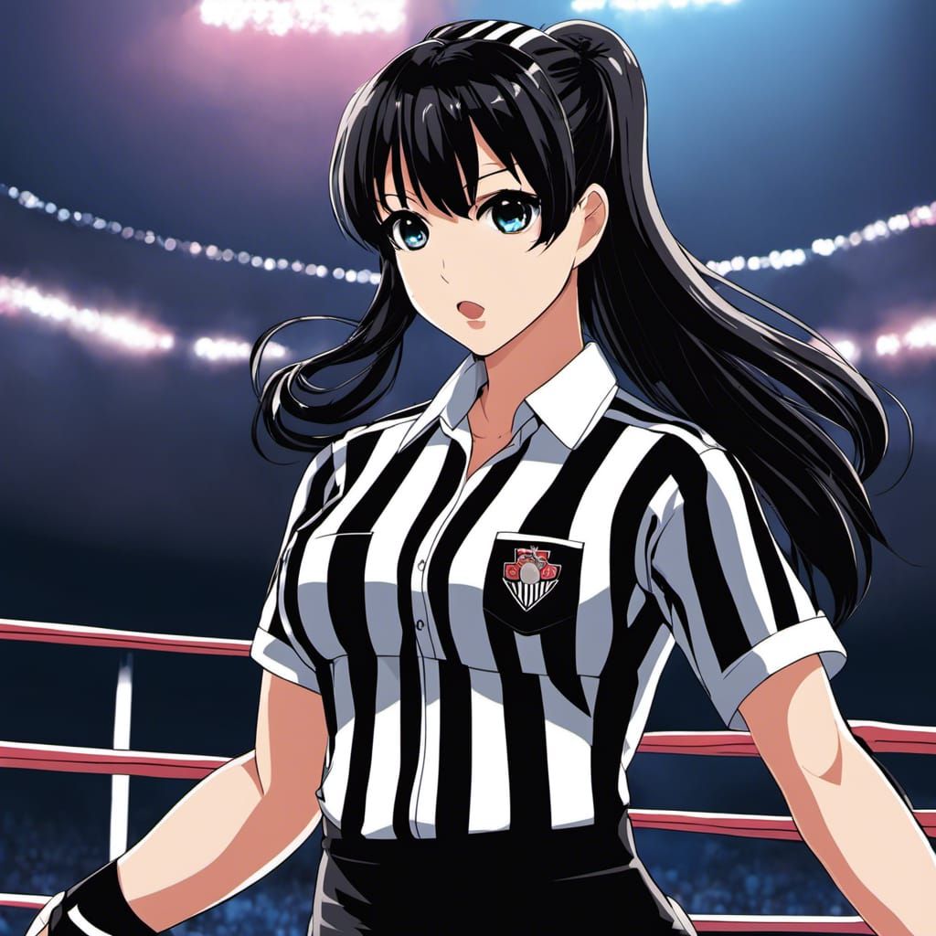 Anime Girl Referee in Wrestling Match