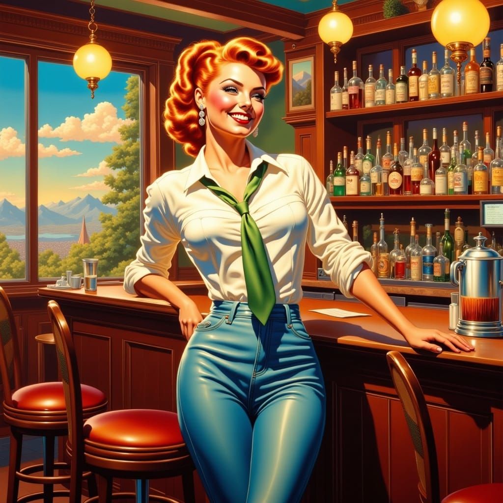 Retro Irish Pub Pin-Up in Impressionist Style