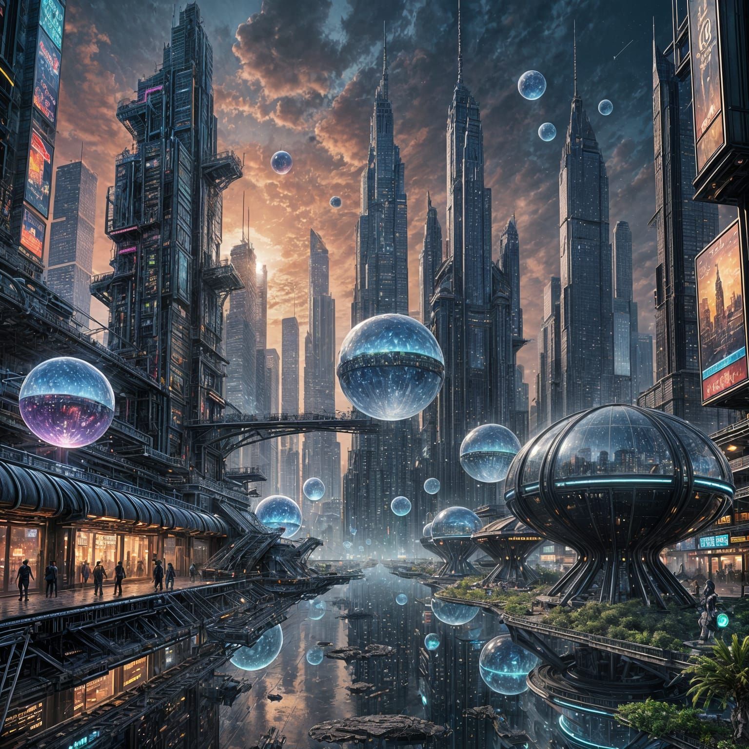 Futuristic Crystal City Rises from Dark Swamp in Hyperrealis...