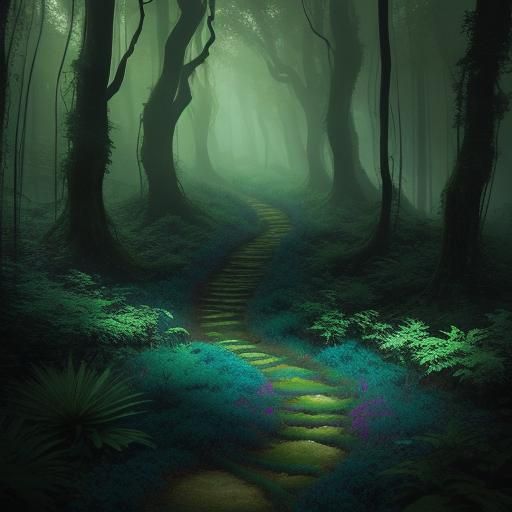 Mystical Forest Path in Dreamlike 3D Render