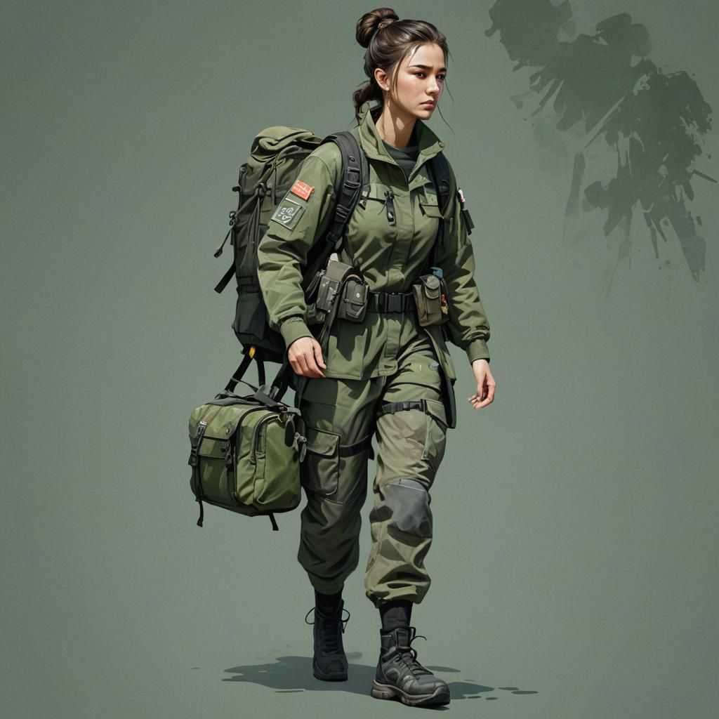 Tatar Paramedic in Camouflage, Detailed Matte Painting