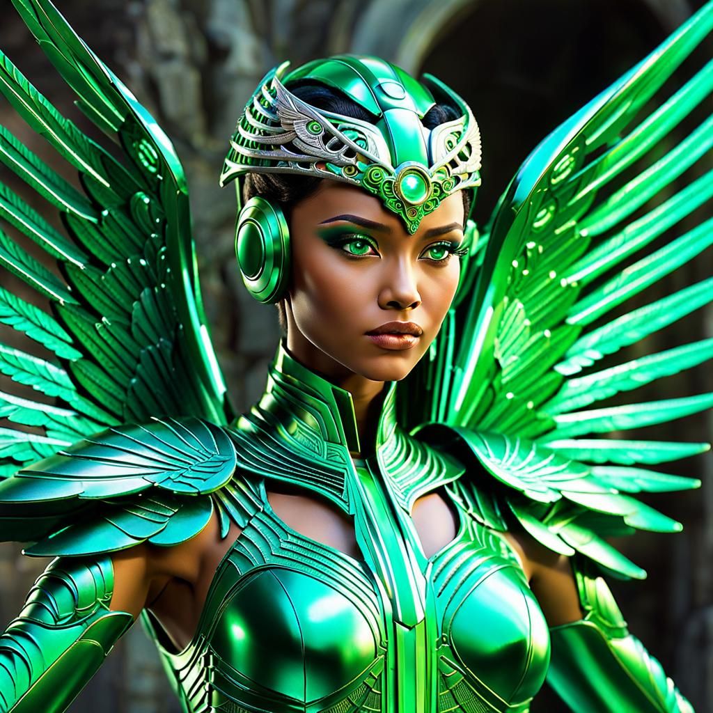 Cyber Angel With Metallic Wings