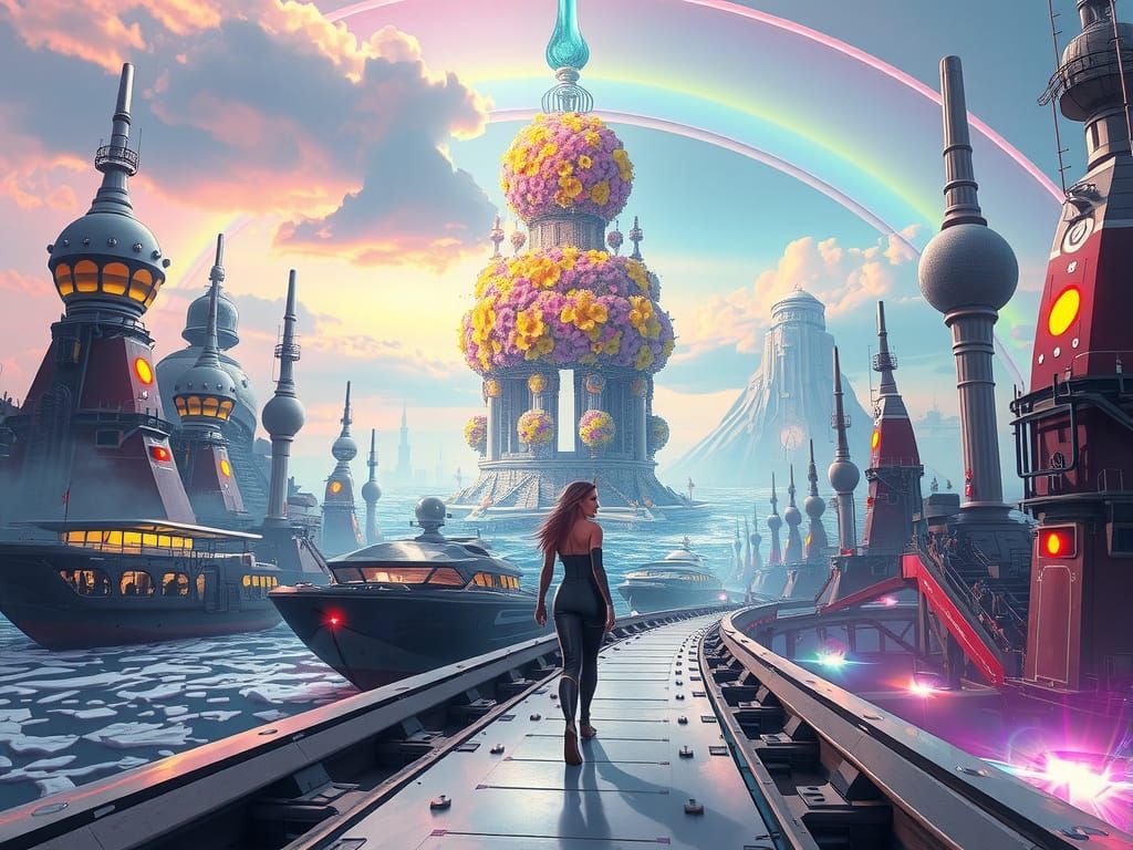 City of Floating Marvels in a Vibrant Futuristic Landscape