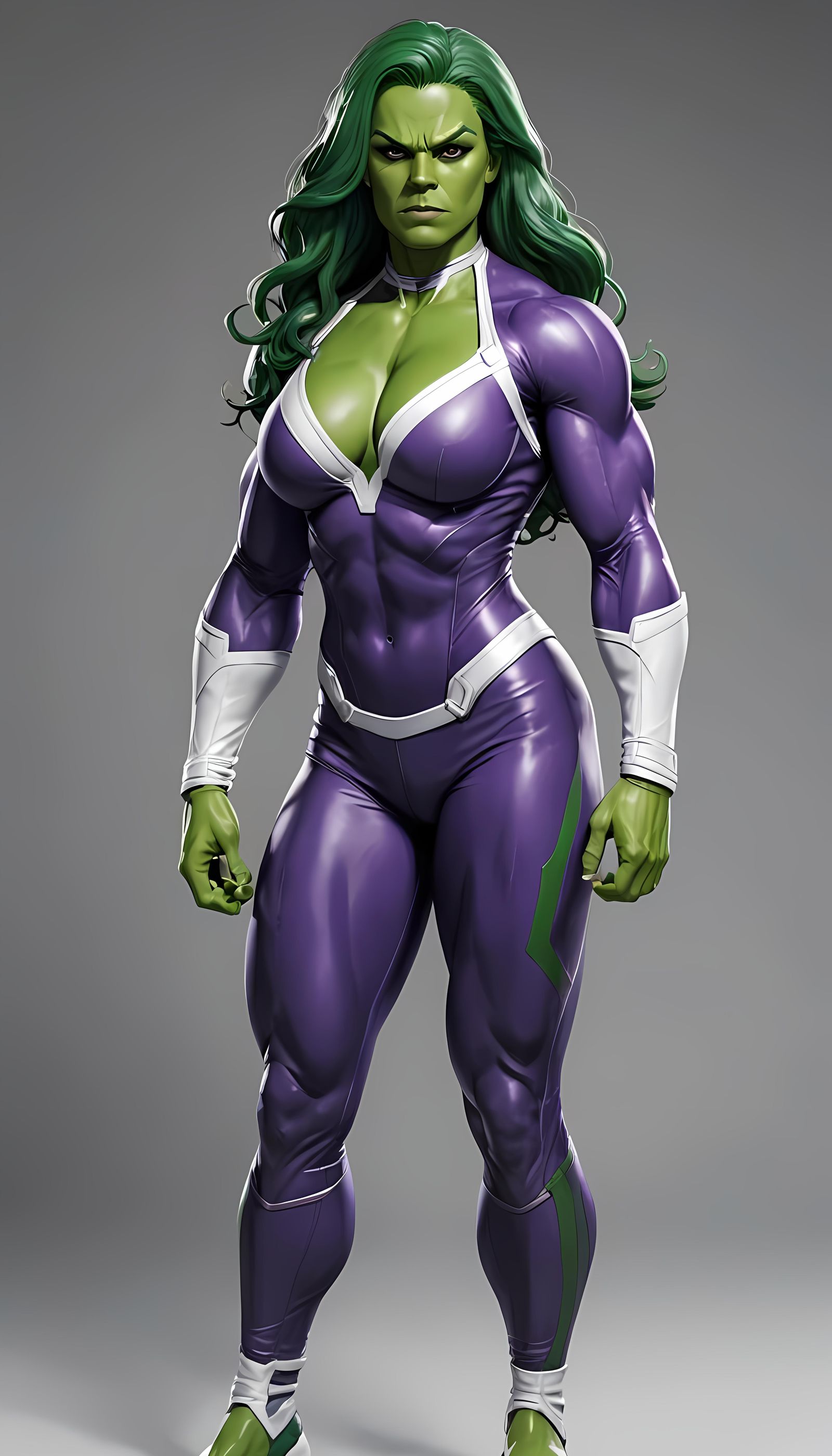 Muscular Green She-Hulk in 3D Anime Art Style