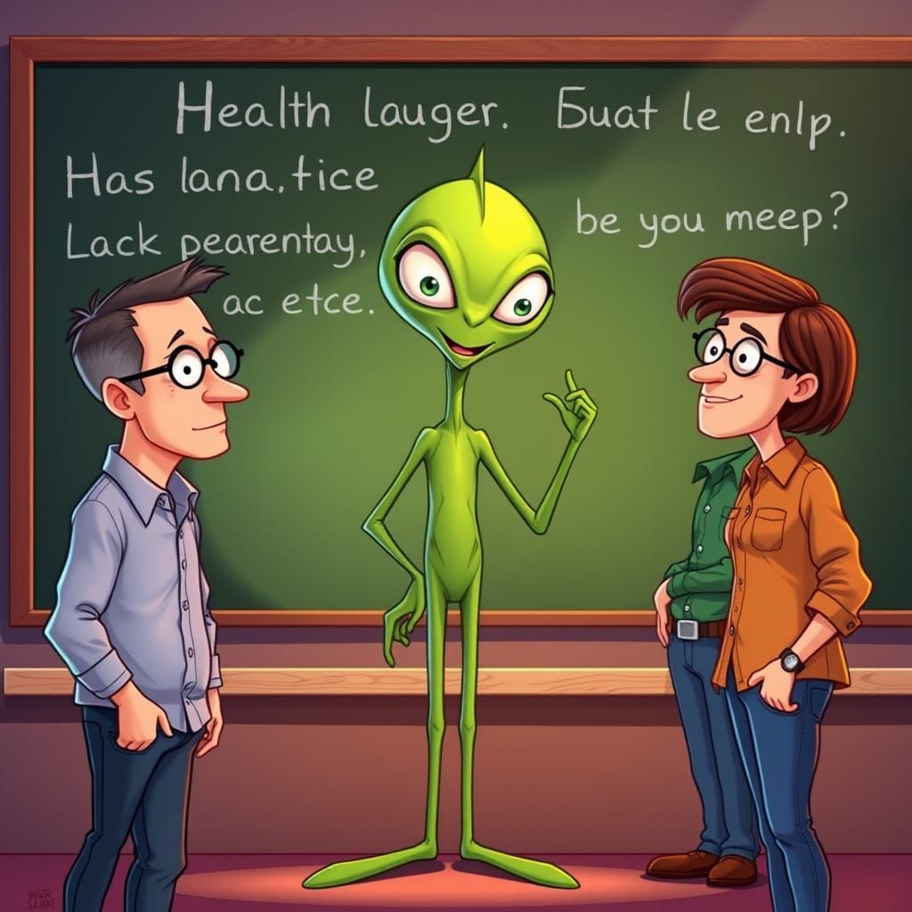 Martian Teacher Inspires Earthlings in Vibrant Cartoon Style